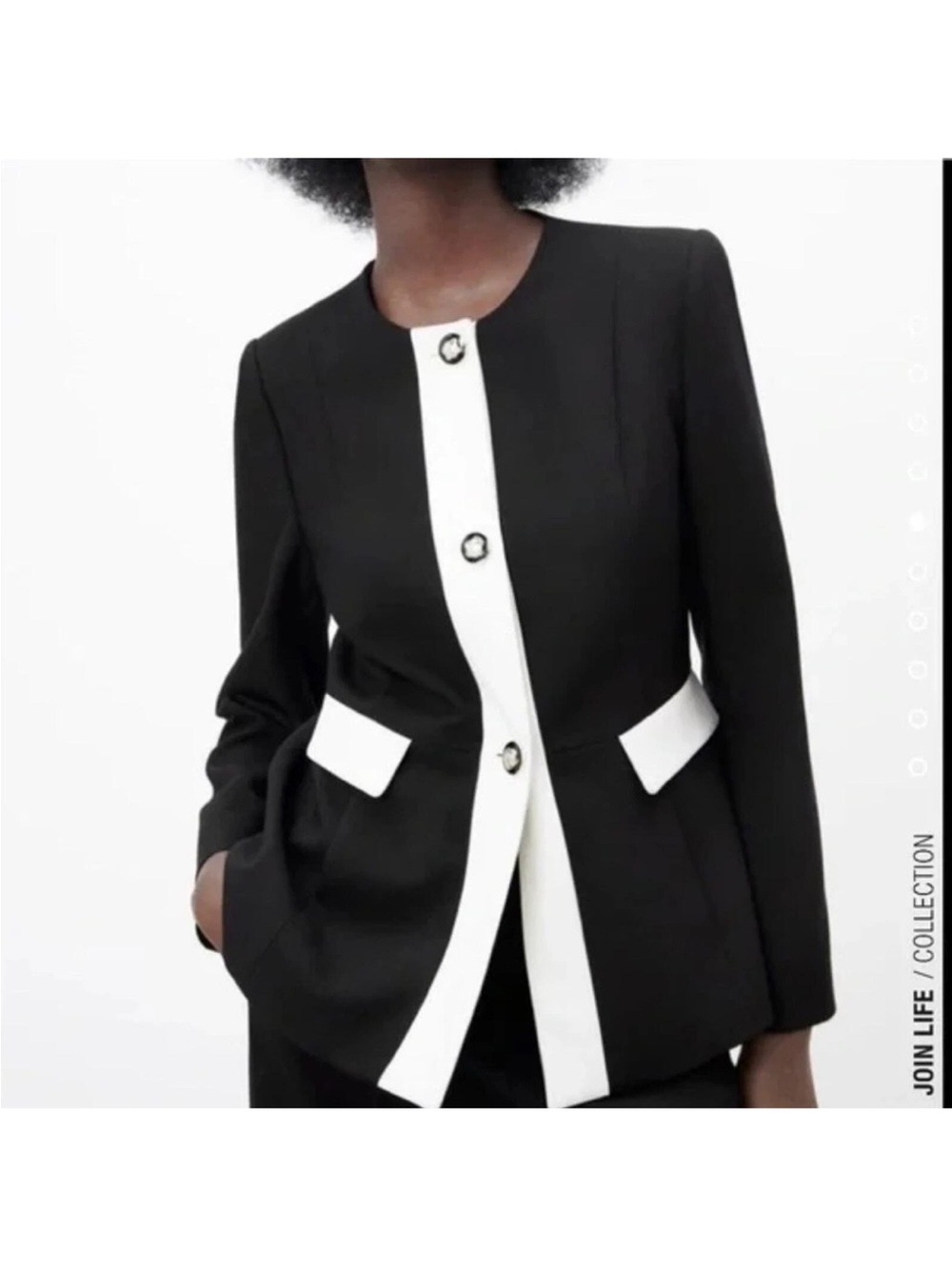 Zara Black Jacket with White Contrast Trim